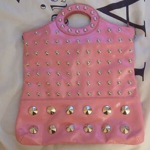 Chic Pink Studded Vegan Leather Tote Bag